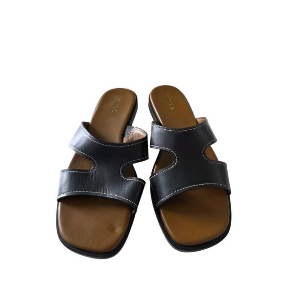 Vince Slides Size 6.5 Blsck Leather Open Toe Flats - Picture 4 of 6